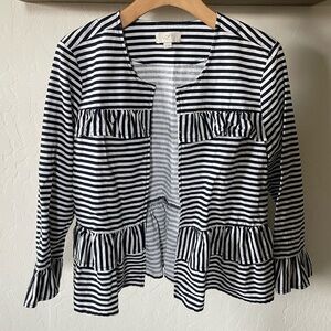 Loft| Striped Linen Jacket Blazer with Ruffle details•••Beachy, nautical vibes!